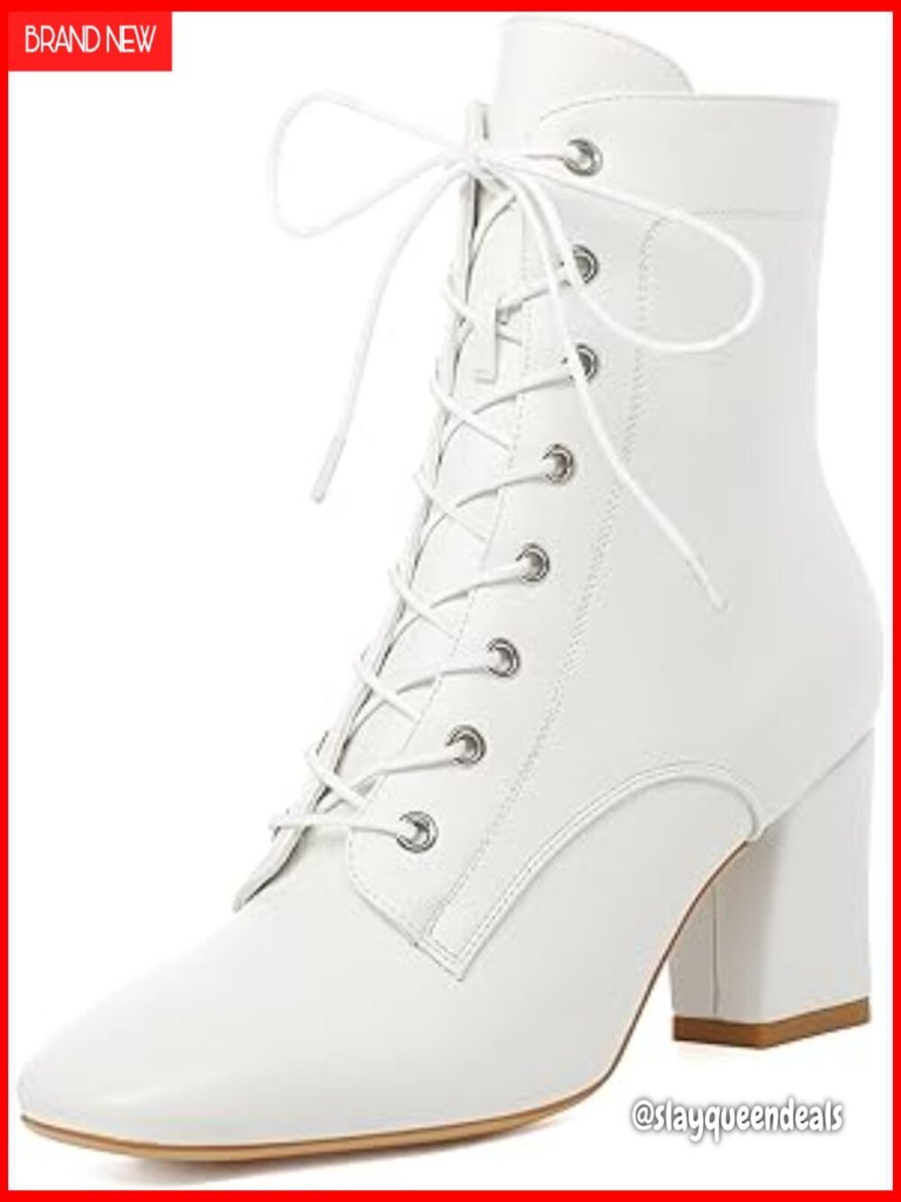Women's Square Toe Chunky Heel Ankle Boots Lace Up Block Heel Booties
